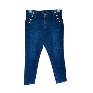Nanette Lepore Jeans Womens 12P Blue Ankle Skinny Sailor Buttons City Vibe Coast